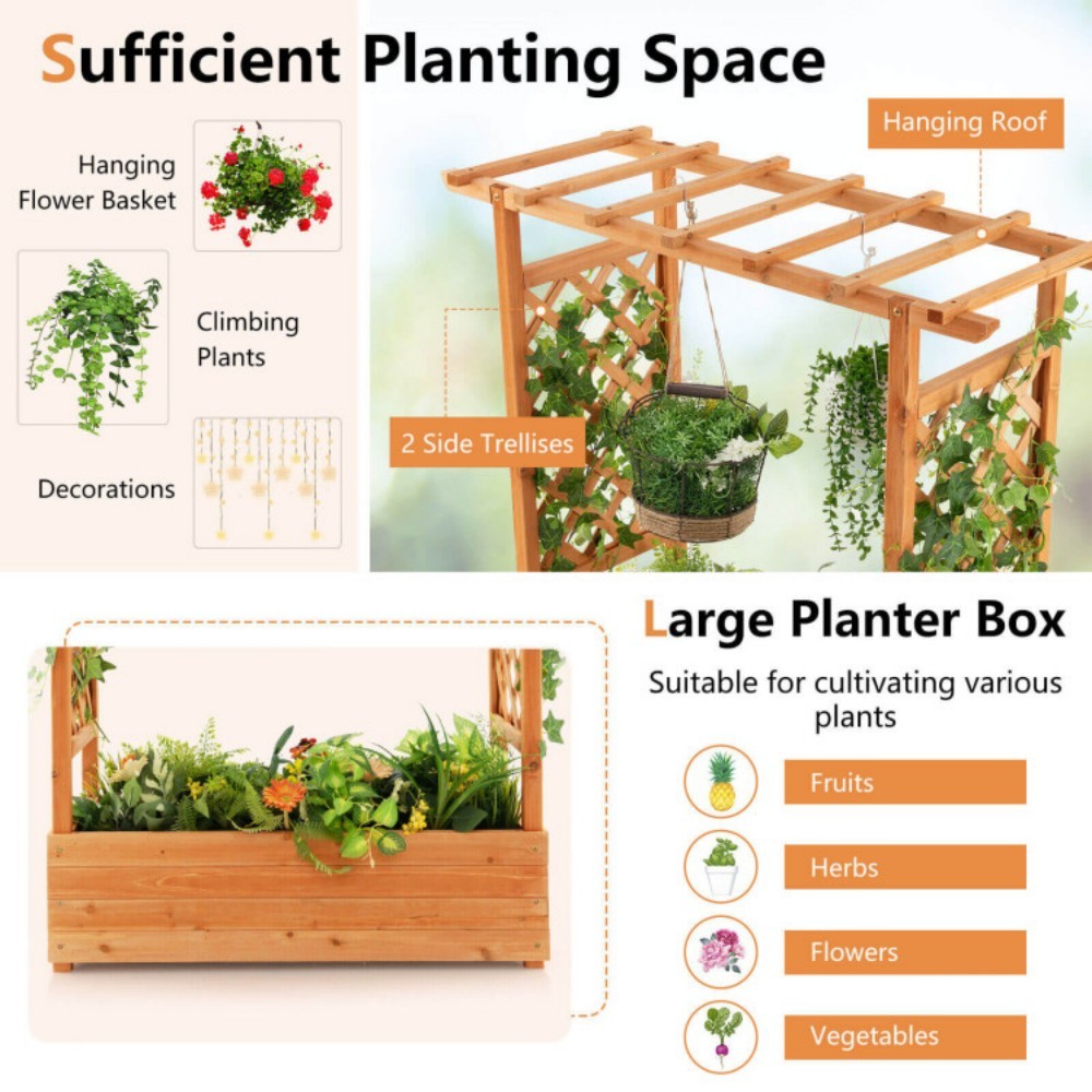 Raised Garden Bed With Trellis Or Climbing Plant And Hanging Roof - Lumina shop