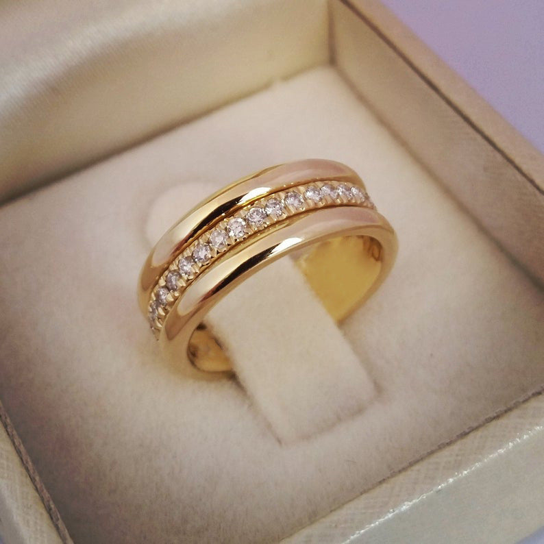 Simple Golden Sliver Rhinestones Ring Copper Plated RIngs Fashion Jewellery - Lumina shop