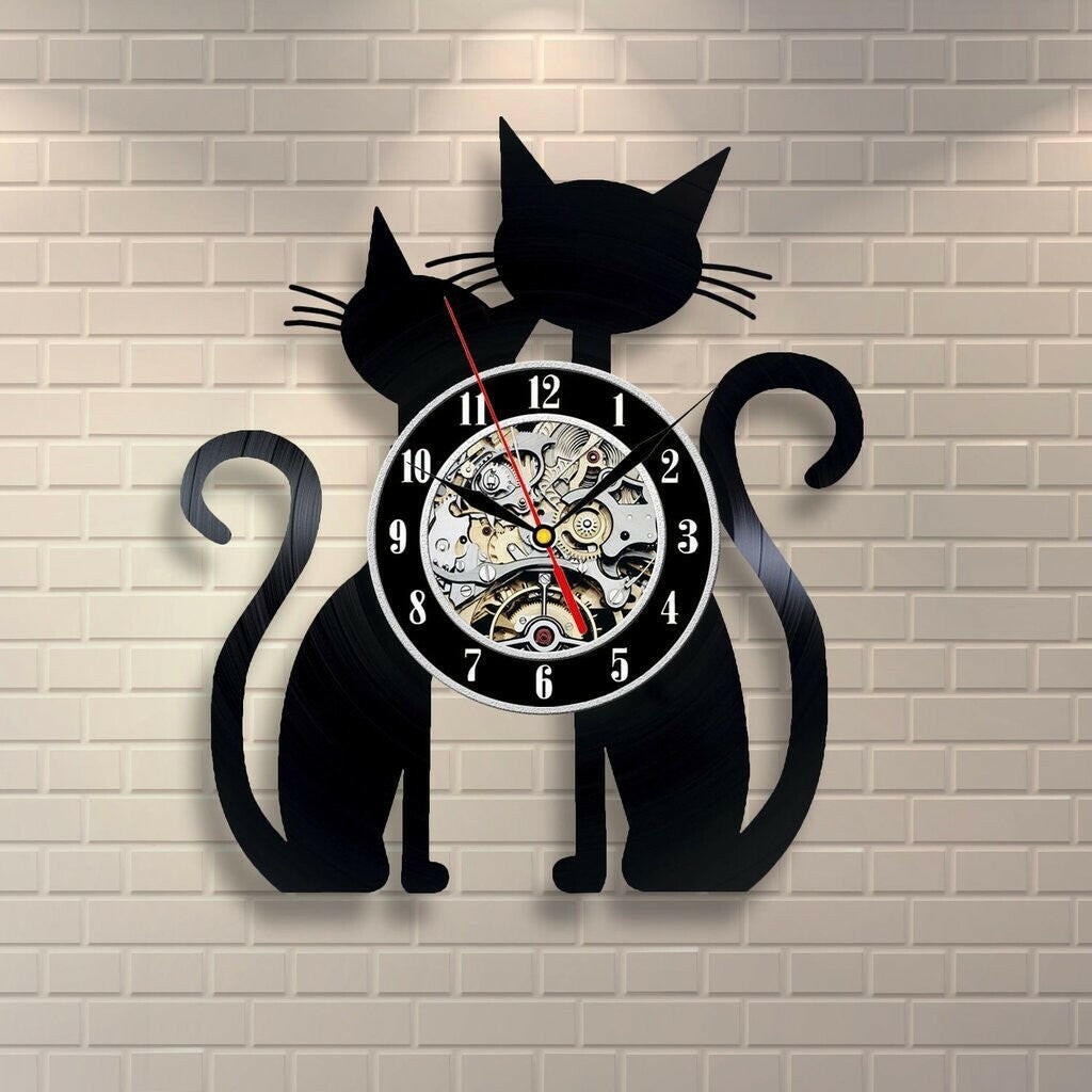 Fashion Creative Cat Vinyl Record Wall Clock Decoration Room Ultra Quiet Quartz Wall Clock - Lumina shop