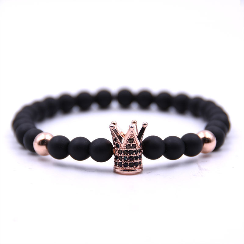 Micro-inlaid crown 6mm matte black plus copper bead bracelet copper inlaid zircon jewelry - Lumina shop