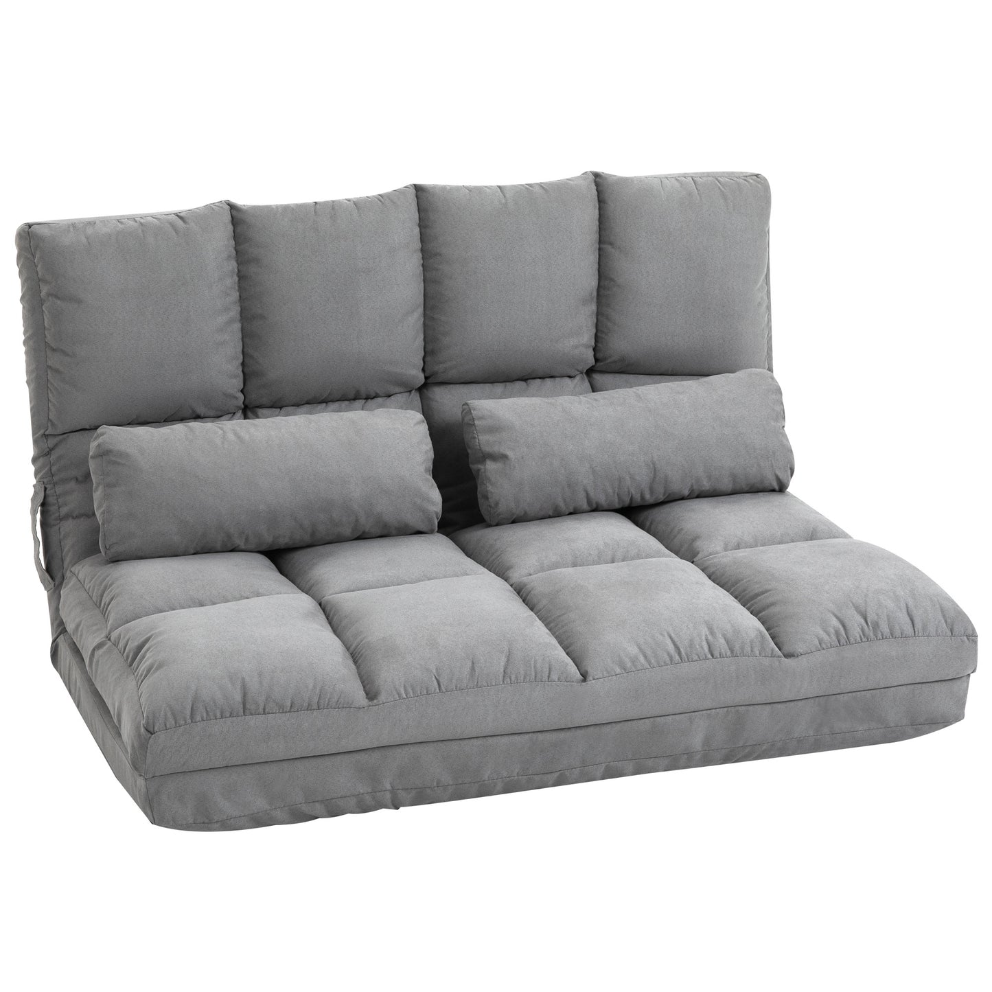 Folding Upholstered Couch Bed Gray Convertible Floor Sofa Chair Metal Frame Pillows - Lumina shop