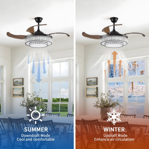 Modern LED Retractable Ceiling Fan With Light And Remote Control - Lumina shop