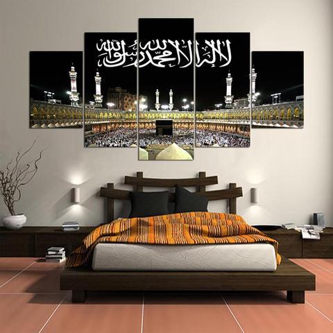 5 Piece Islamic Canvas - Masjid Al-Haram in Mecca with Kalimah - Lumina shop