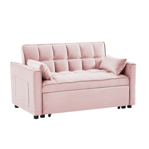Modern Velvet Loveseat Futon Sofa Couch,Toss Pillows, Pockets,Furniture For Living Room,3 In 1 Convertible Sleeper Sofa Bed - Lumina shop