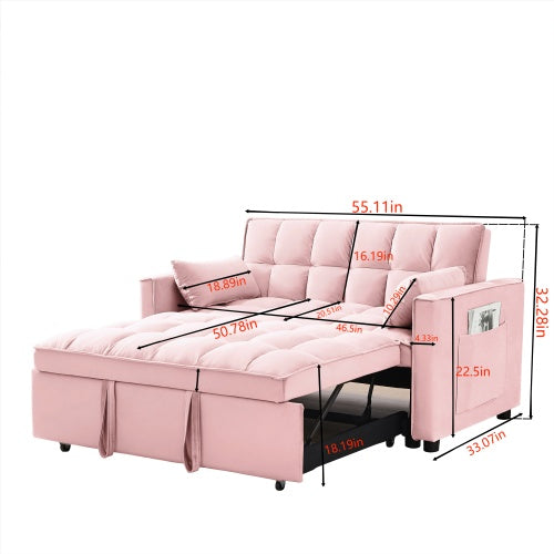 Modern Velvet Loveseat Futon Sofa Couch,Toss Pillows, Pockets,Furniture For Living Room,3 In 1 Convertible Sleeper Sofa Bed - Lumina shop