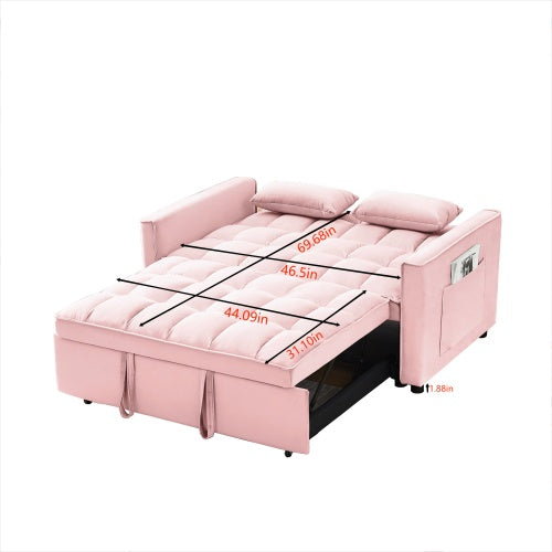 Modern Velvet Loveseat Futon Sofa Couch,Toss Pillows, Pockets,Furniture For Living Room,3 In 1 Convertible Sleeper Sofa Bed - Lumina shop