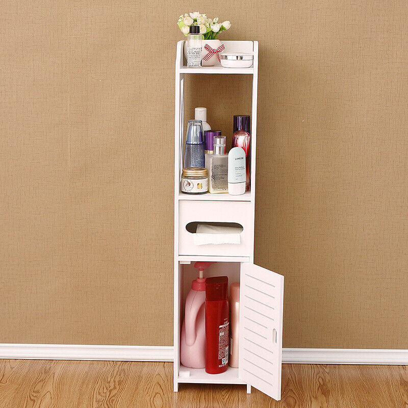 4 Tiers Modern Bathroom Furniture Cabinet Wood Slim Shelf Cupboard Storage Unit. - Lumina shop