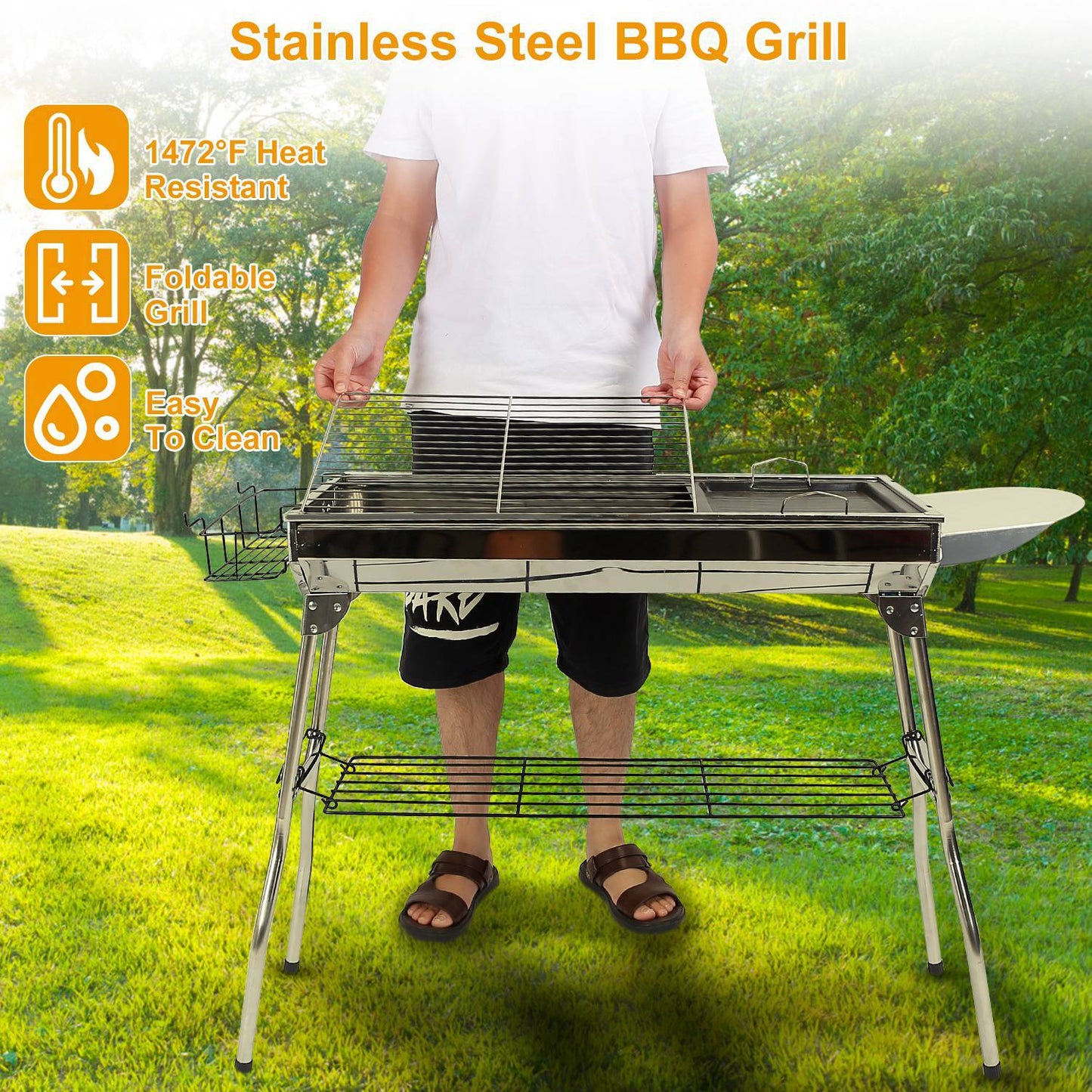 1Pc Foldable BBQ Grill Portable Charcoal Barbeque Grill Stainless Steel BBQ Grill For Picnic Camping Yard Cooking Fedex Shipping - Lumina shop