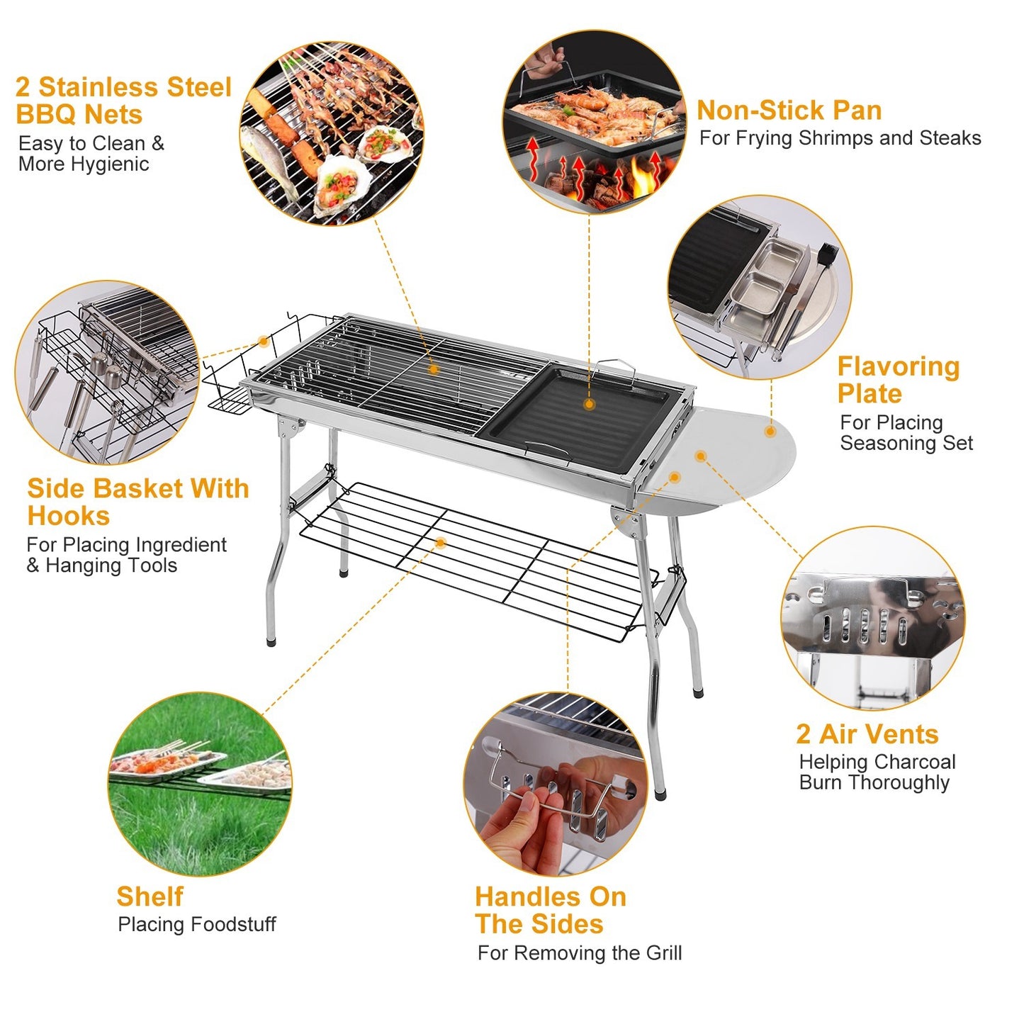 1Pc Foldable BBQ Grill Portable Charcoal Barbeque Grill Stainless Steel BBQ Grill For Picnic Camping Yard Cooking Fedex Shipping - Lumina shop