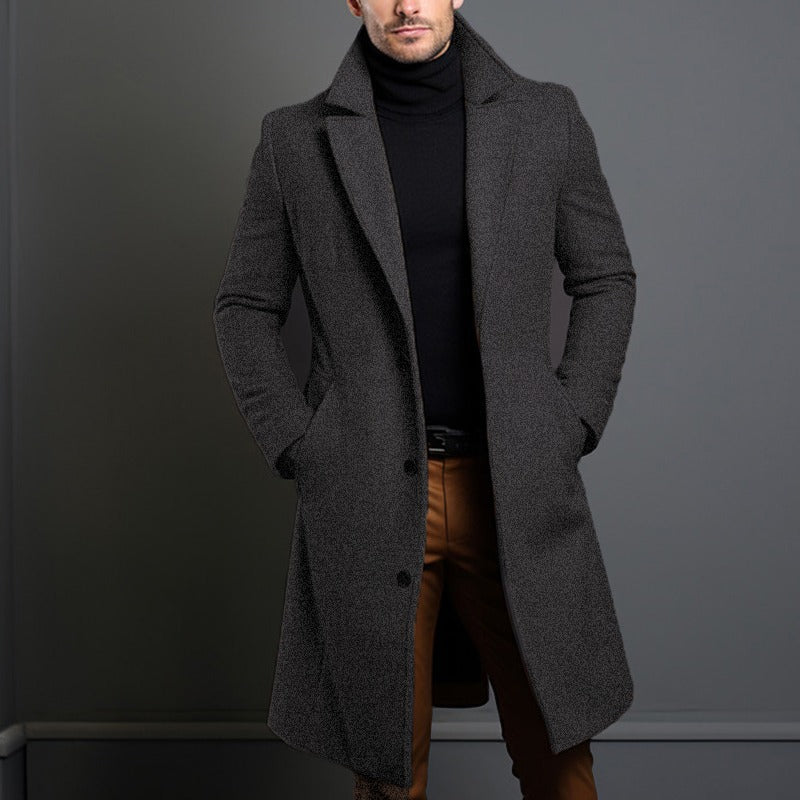 Men’s Woolen Mid-Length Trench Coat – Classic Warm Winter Overcoat | Luminashop.