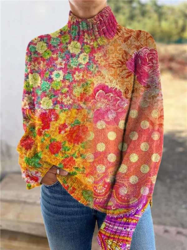 Women's Christmas Turtleneck Sweater Printed
