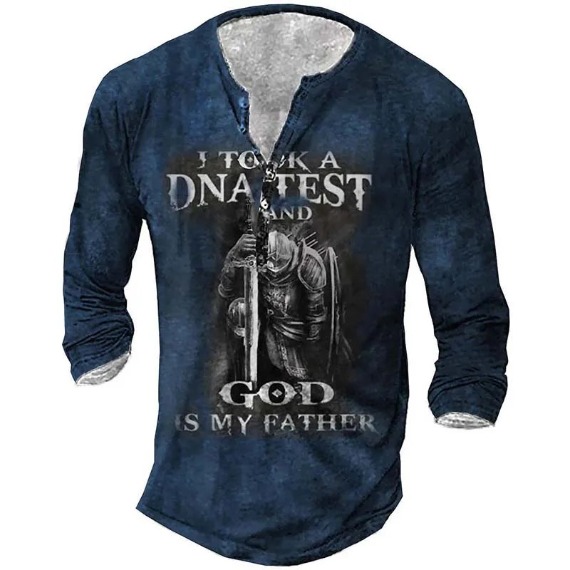 Open Placket Button Men's Long-sleeved Digital Printing T-shirt