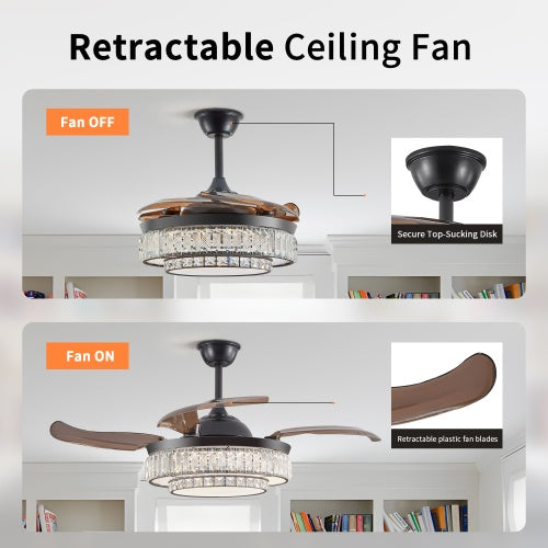 Modern LED Retractable Ceiling Fan With Light And Remote Control - Lumina shop