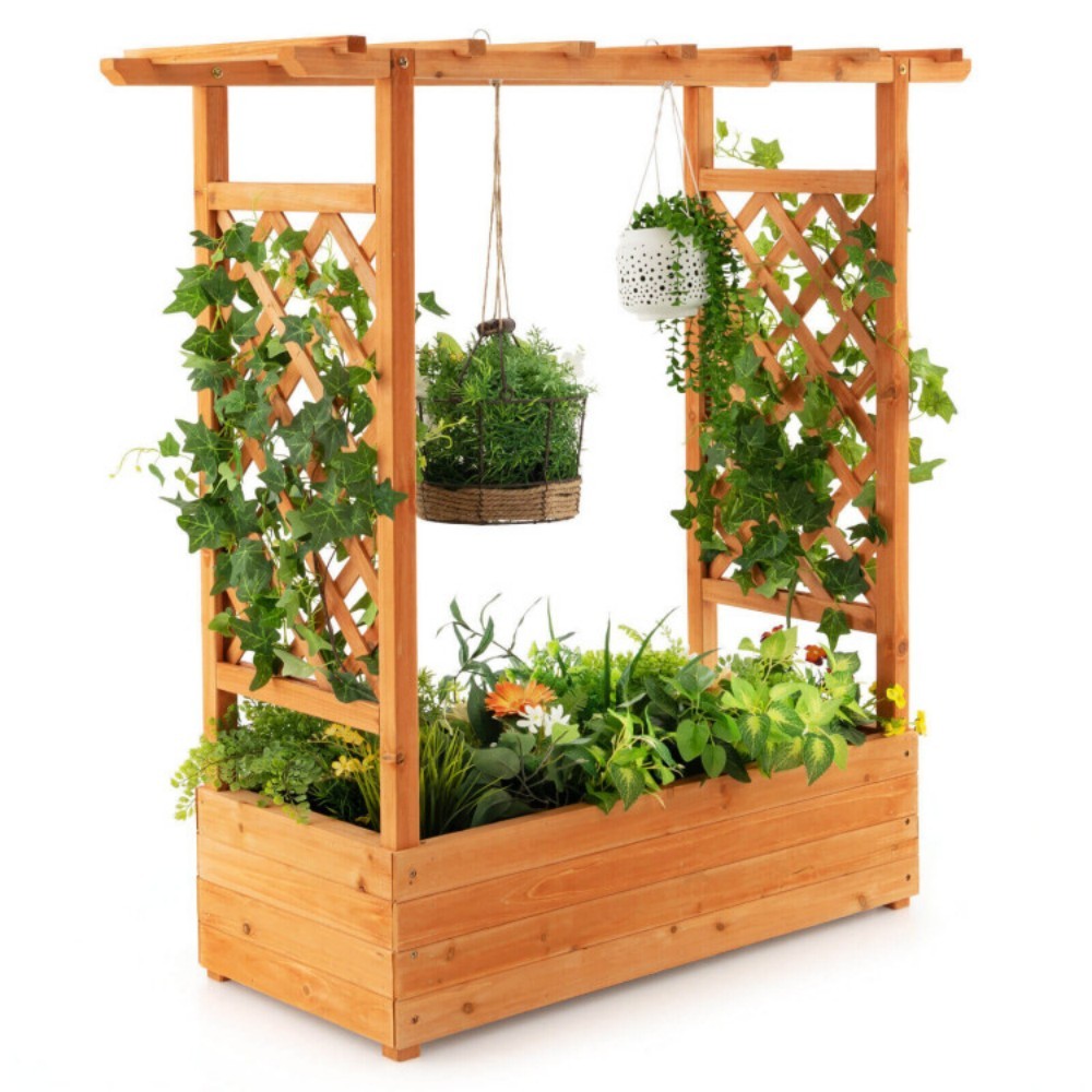 Raised Garden Bed With Trellis Or Climbing Plant And Hanging Roof - Lumina shop