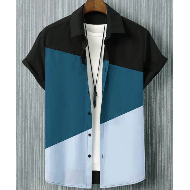 Fashion Trendy Men's Shirt Digital Printing Casual Breathable Stand Collar Short Sleeve - Lumina shop