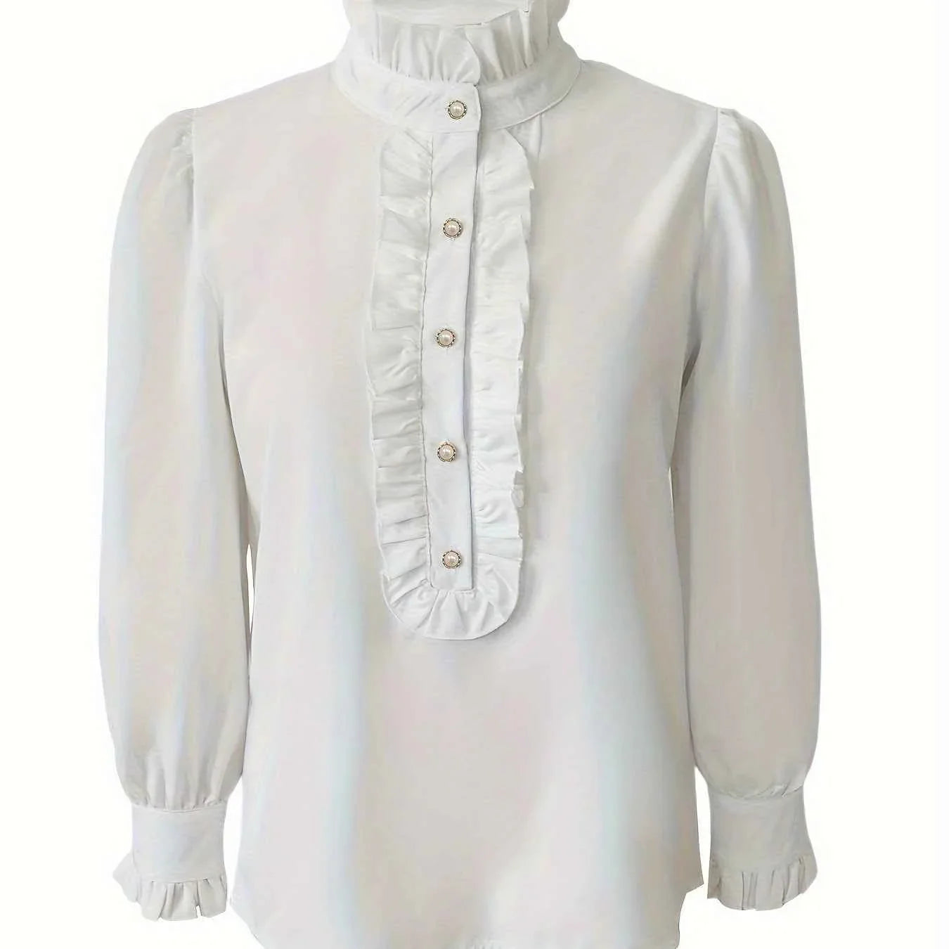 Fashionable Stand-up Collar Long-sleeved Shirt With Lotus Leaf Hem