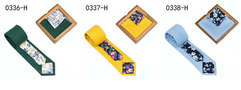 Men's Floral Tie Pocket Square Set - Stylish Cotton Accessories for Special Occasions