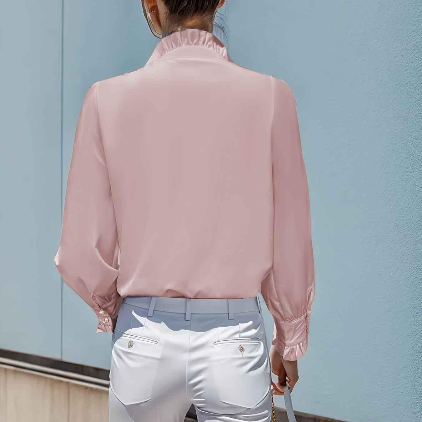 Fashionable Stand-up Collar Long-sleeved Shirt With Lotus Leaf Hem