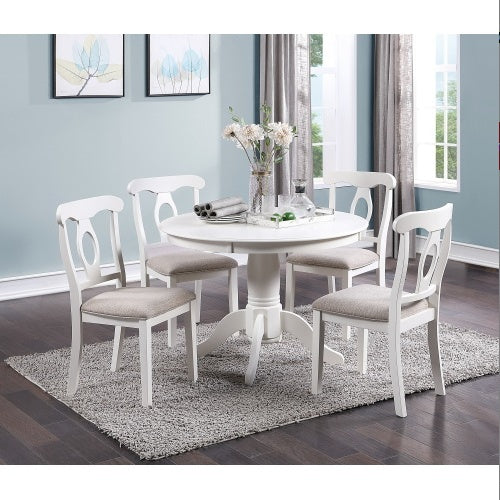 Classic Design Dining Room 5pc Set Round Table 4x Side Chairs Cushion Fabric Seat Rubberwood Black Color Furniture - Lumina shop