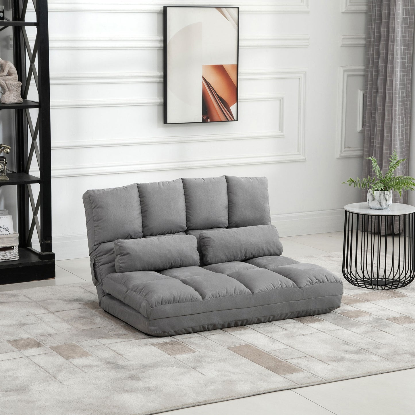 Folding Upholstered Couch Bed Gray Convertible Floor Sofa Chair Metal Frame Pillows - Lumina shop