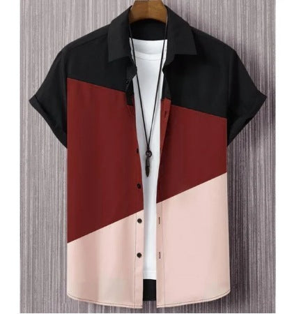 Fashion Trendy Men's Shirt Digital Printing Casual Breathable Stand Collar Short Sleeve - Lumina shop