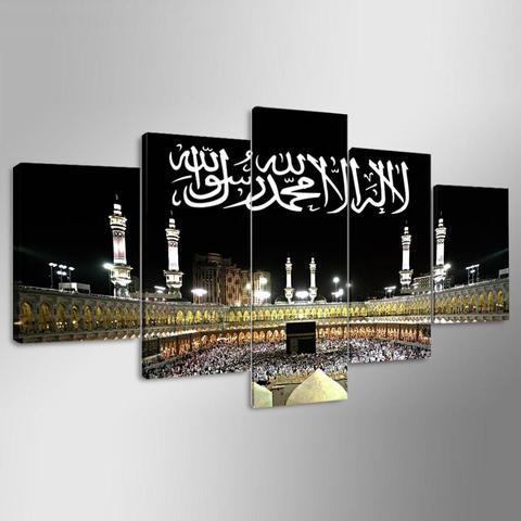 5 Piece Islamic Canvas - Masjid Al-Haram in Mecca with Kalimah - Lumina shop