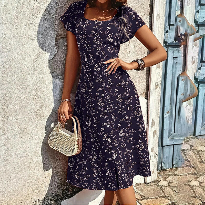 Summer Floral Print Maxi Dress Women Button Up Split Long Flowy Bohemian Beach Party Dresses - Lumina shop