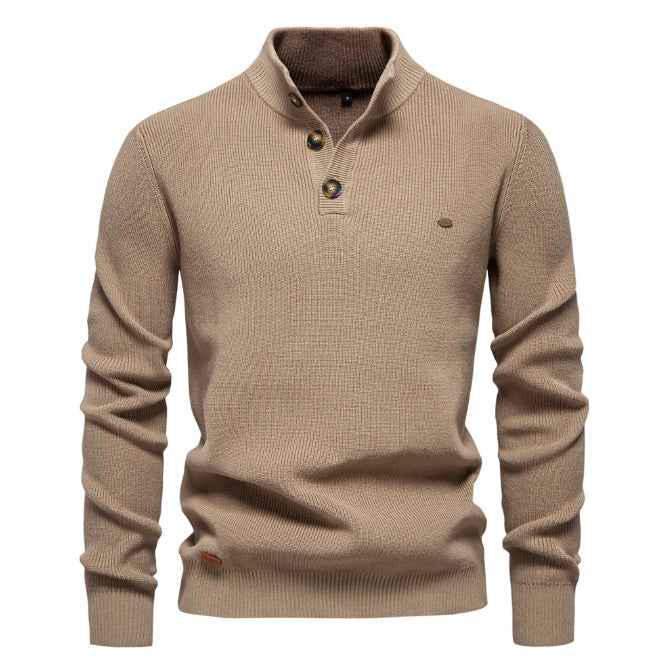Men's Zipper Stand Collar Knitted Sweater Fashion Slim Solid Color Long Sleeve Half Turtleneck Top Men's Clothing