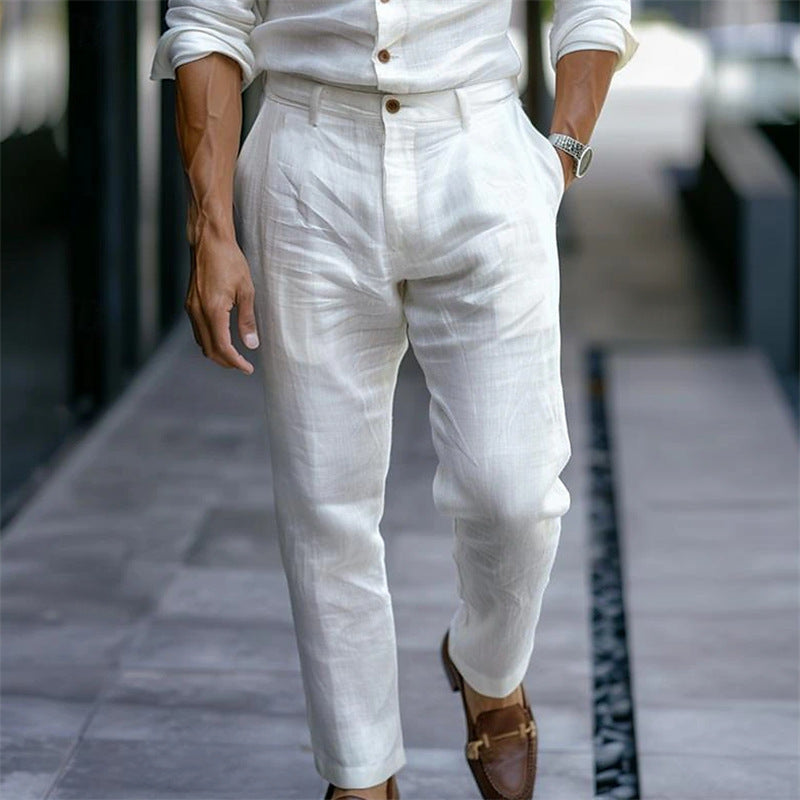 Men's Linen Trousers Solid Color Breathable Casual Pants Outdoor Clothing - Lumina shop