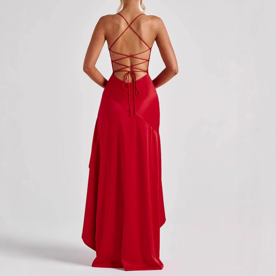 Women's Backless Ruffles Maxi Dress - Irregular Fashion Evening Party Club Split Maxi Dresses - My Store