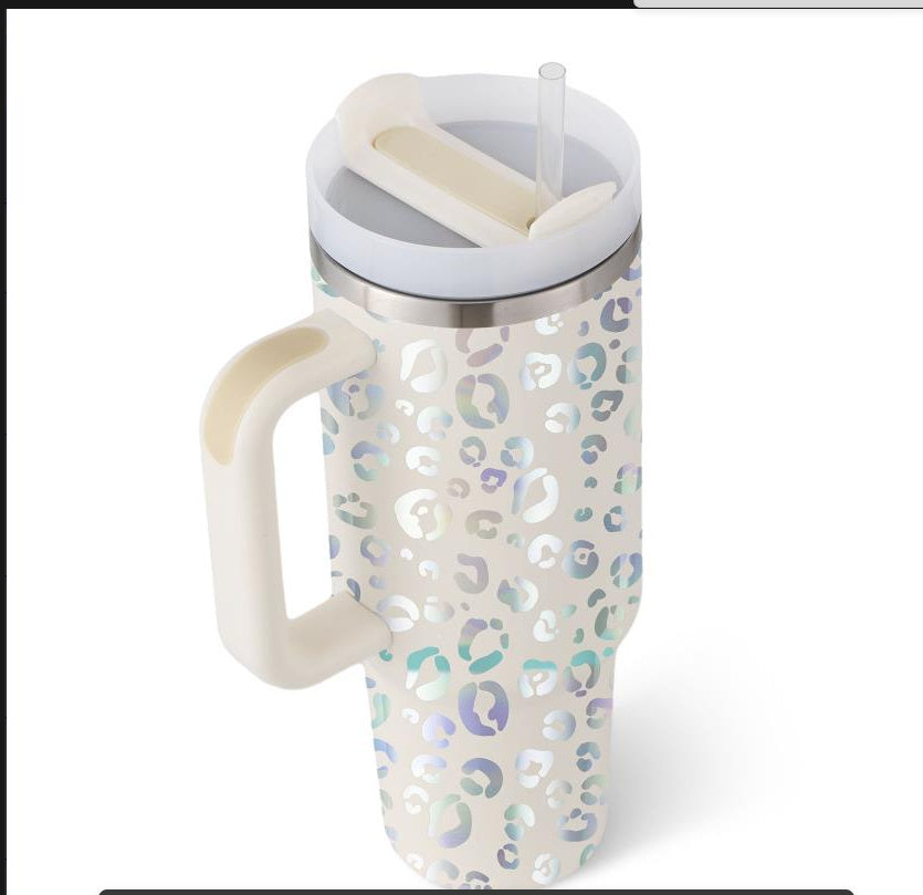 40 Oz Tumbler With Handle Straw Insulated, Stainless Steel Spill Proof Vacuum Coffee Cup Tumbler With Lid Tapered Mug - Lumina shop