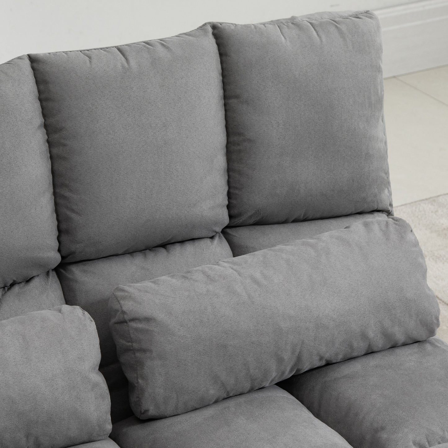 Folding Upholstered Couch Bed Gray Convertible Floor Sofa Chair Metal Frame Pillows - Lumina shop