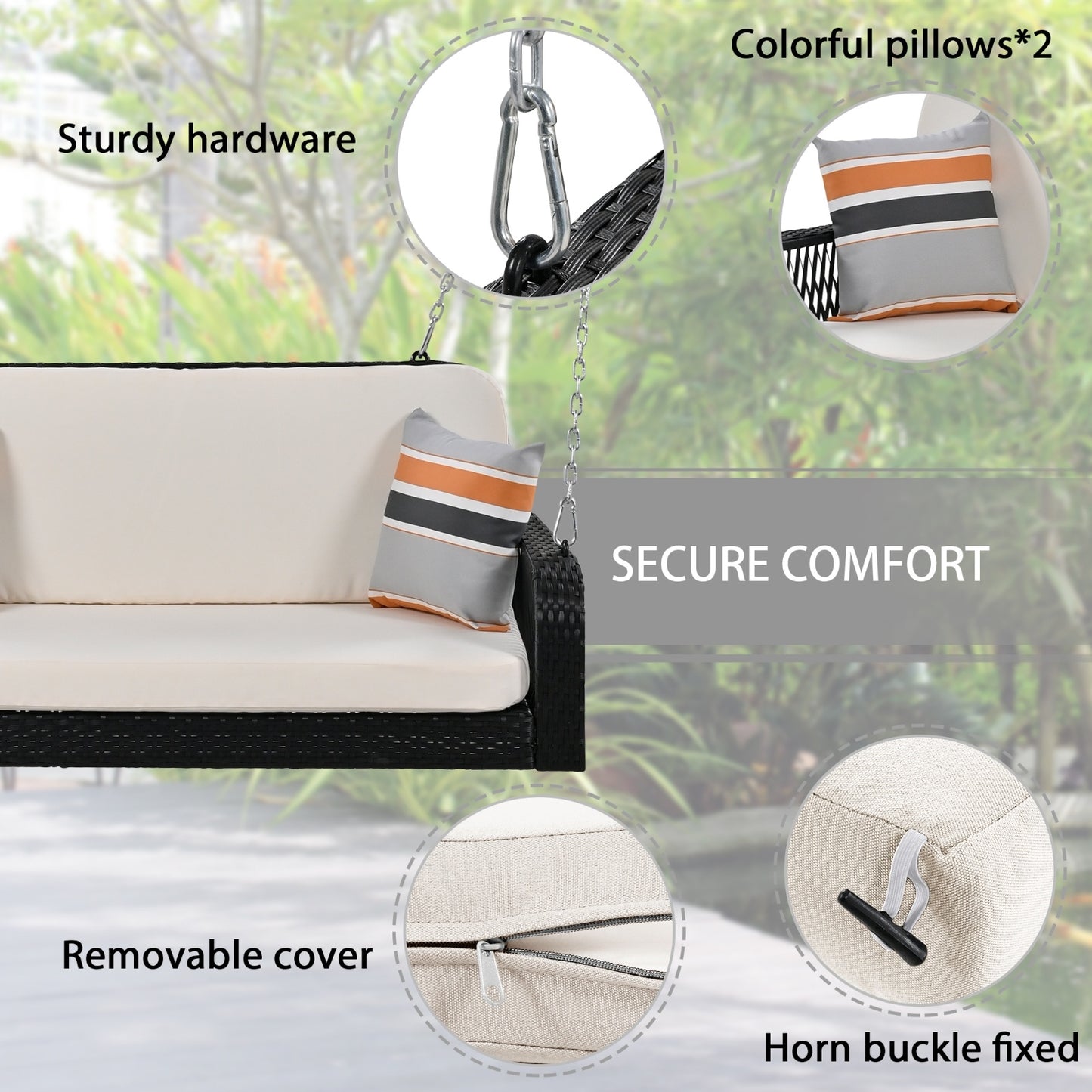 GO PE Wicker Porch Swing, 2-Seater Hanging Bench With Chains, Patio Furniture Swing For - Lumina shop