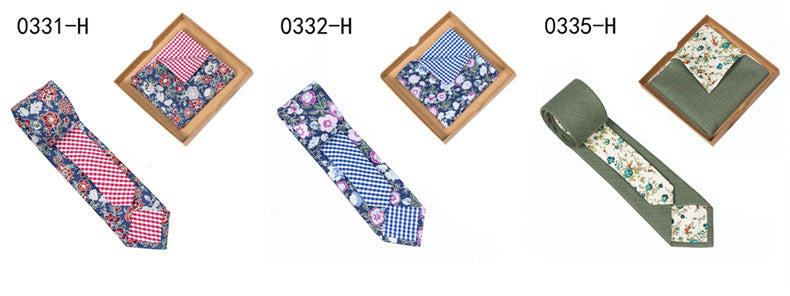 Men's Floral Tie Pocket Square Set - Stylish Cotton Accessories for Special Occasions