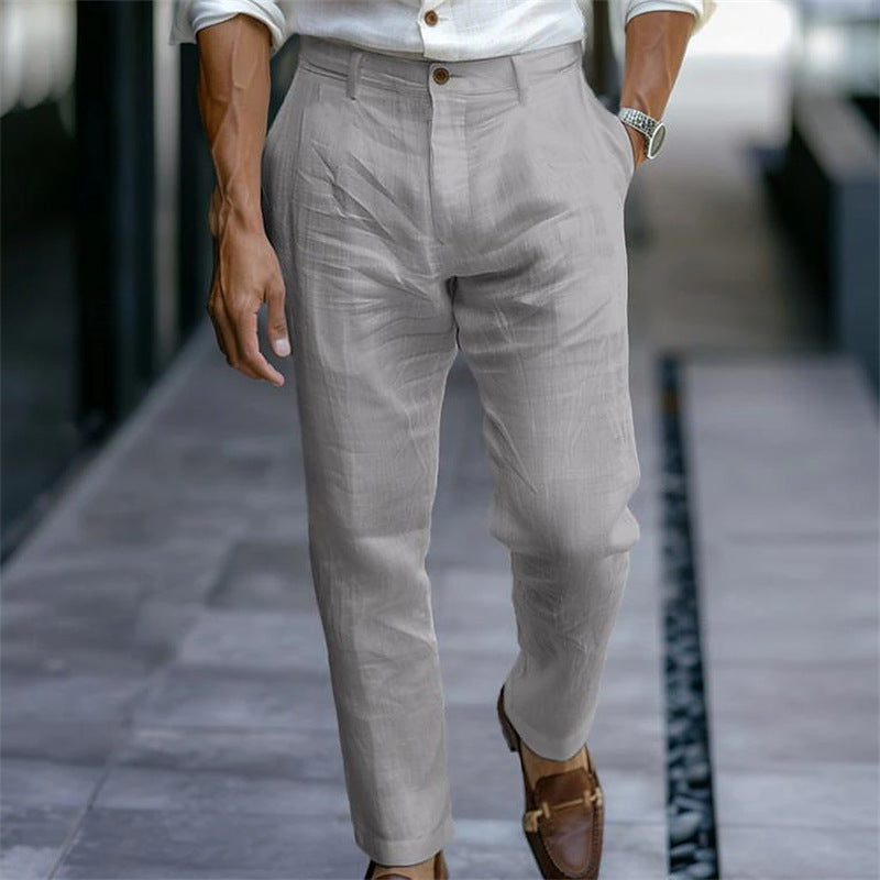 Men's Linen Trousers Solid Color Breathable Casual Pants Outdoor Clothing - Lumina shop