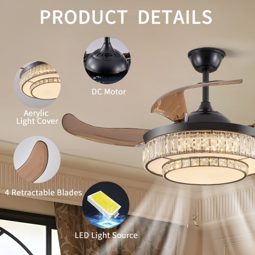 Modern LED Retractable Ceiling Fan With Light And Remote Control - Lumina shop