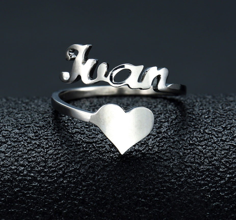 Customized Name Men Women Personalized Love Heart Fashion Stainless Steel Ring