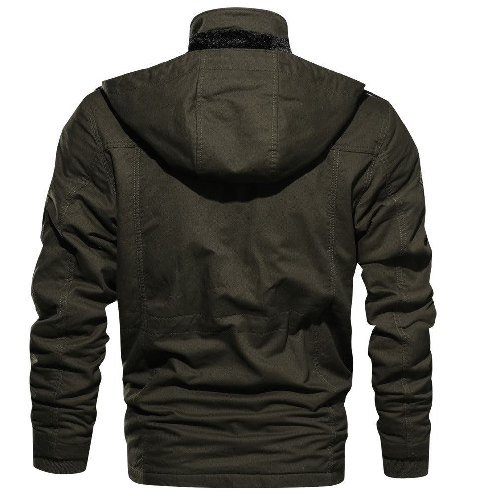 Winter Zip-up Coat Warm Thickened Detachable Hooded Jacket Multi-pocket