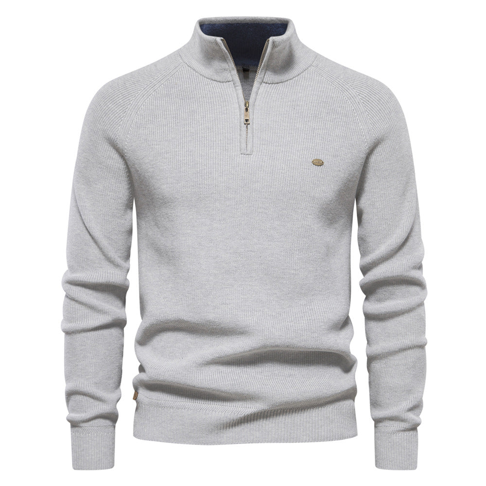 Men's Knitted Zipper Sweater - Fashion Slim Solid Color Half Turtleneck Long Sleeve Top