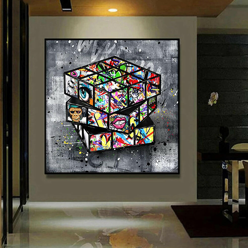 Banksy Graffiti Rubik's Cube Canvas Painting Wall - Lumina shop