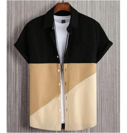 Fashion Trendy Men's Shirt Digital Printing Casual Breathable Stand Collar Short Sleeve - Lumina shop