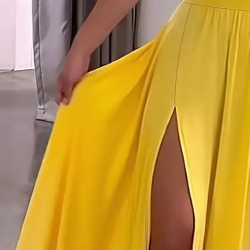 Women's Sexy Deep V Neck Maxi Dress Spaghetti Strap Sleeveless Backless High Slit Long Dress - Lumina shop