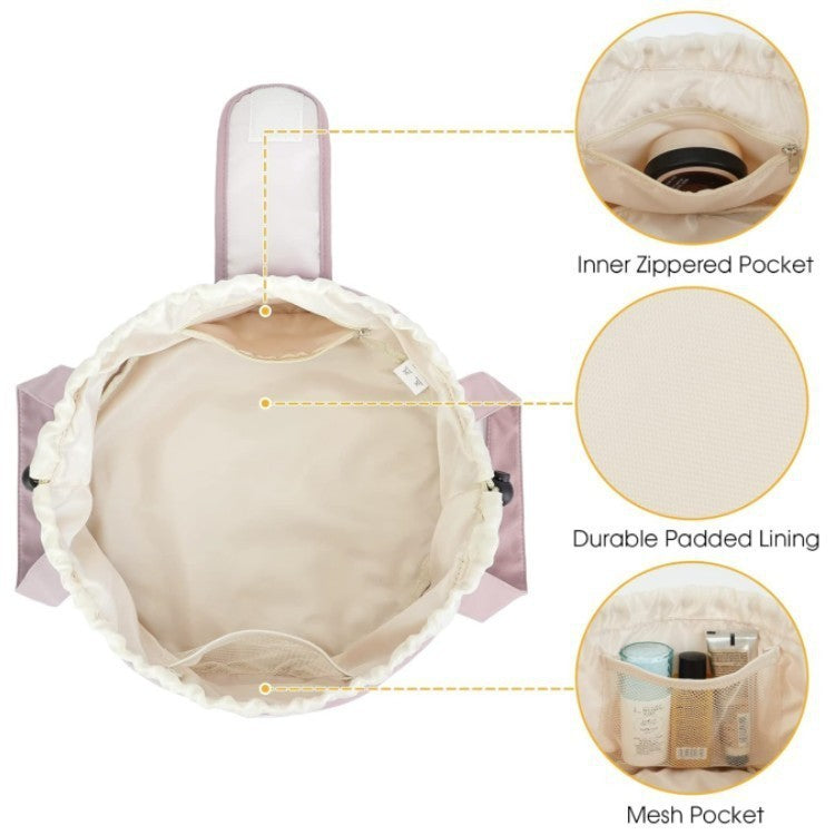 Barrel Drawstring Makeup Bag Large Capacity Women's Cosmetic Bag Toiletries Organizer Pouch Lady Travel Storage Case - Lumina shop