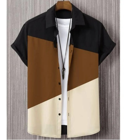 Fashion Trendy Men's Shirt Digital Printing Casual Breathable Stand Collar Short Sleeve - Lumina shop