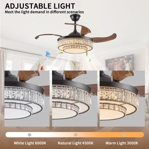 Modern LED Retractable Ceiling Fan With Light And Remote Control - Lumina shop