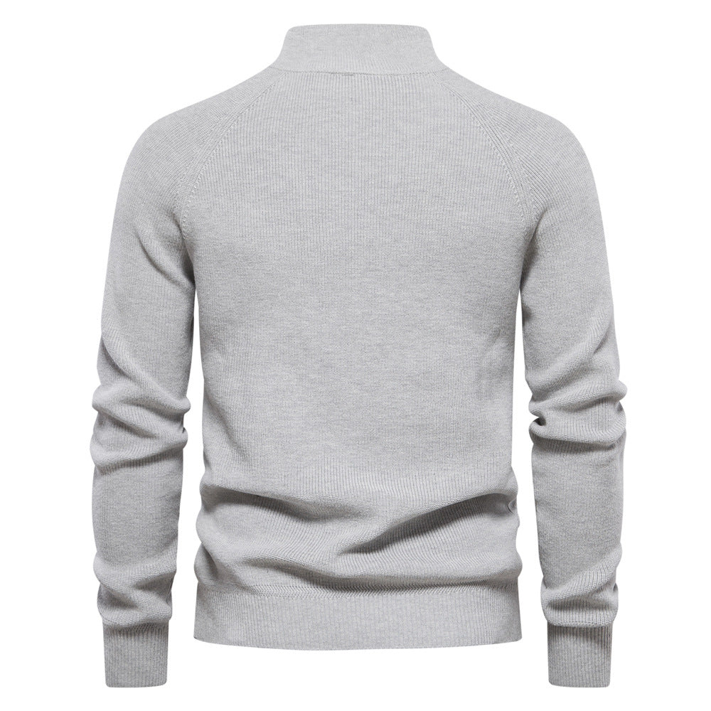 Men's Knitted Zipper Sweater - Fashion Slim Solid Color Half Turtleneck Long Sleeve Top