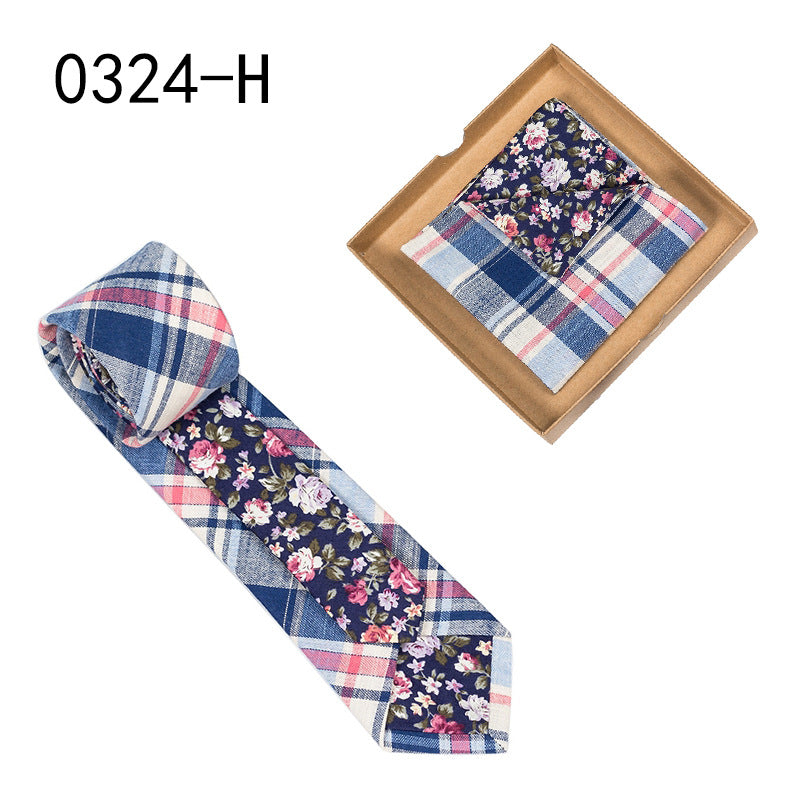 Men's Tie Floral Print Pocket Square Cotton Tie - Lumina shop