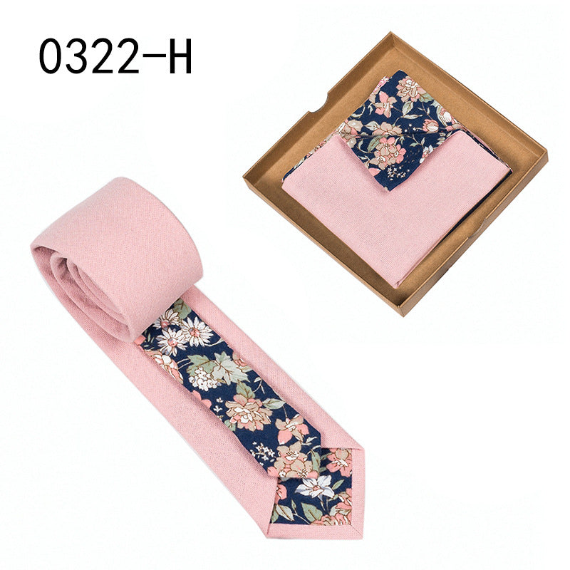 Men's Tie Floral Print Pocket Square Cotton Tie - Lumina shop