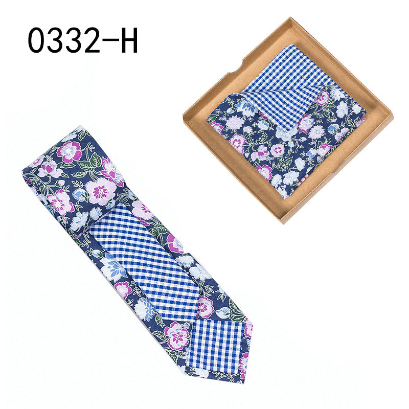 Men's Tie Floral Print Pocket Square Cotton Tie - Lumina shop