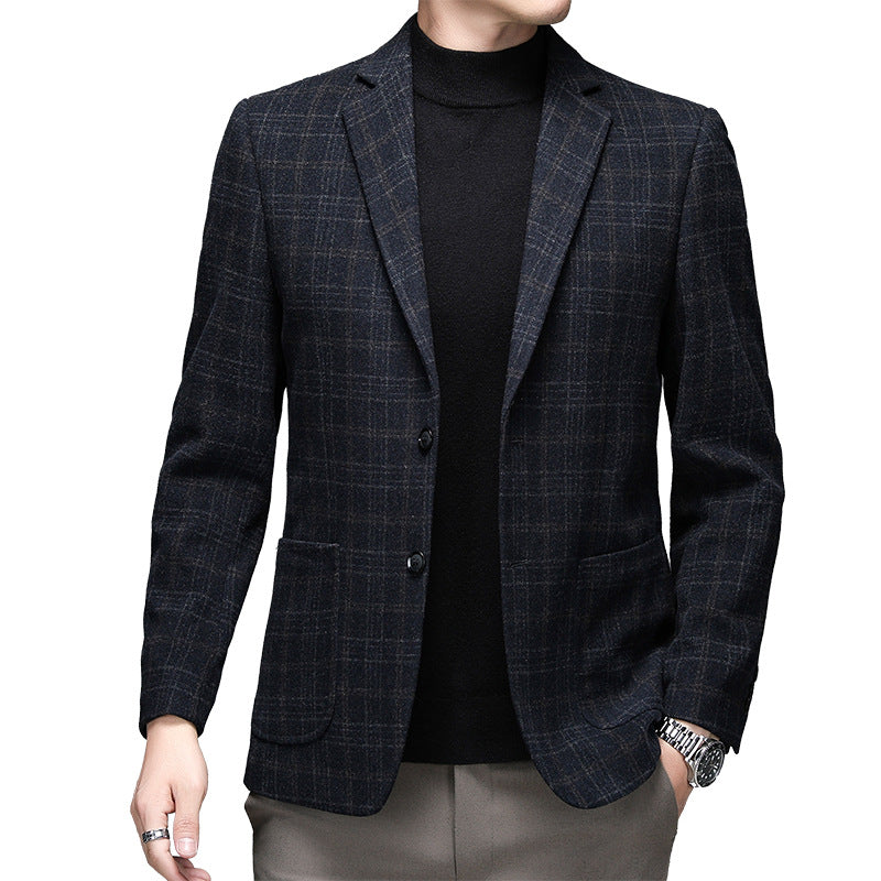 Men's Solid Color Casual Woolen Suit Thick Warm Jacket - Lumina shop